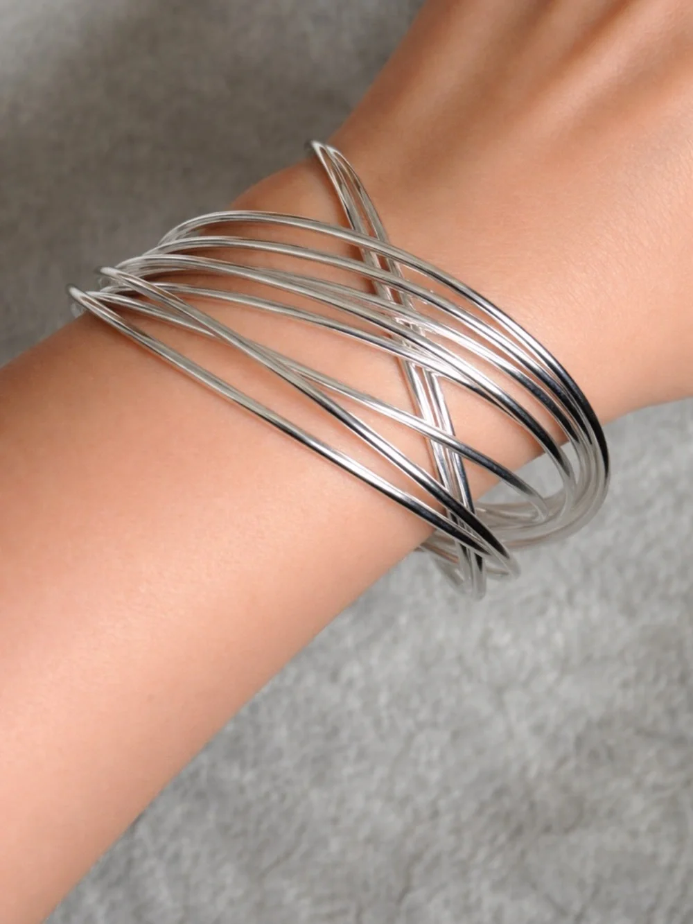 Sterling Silver Multi-Band Women’s Bangle Bracelet set of 10 - Picture 7 of 9